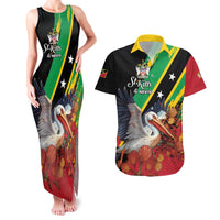 Personalized Saint Kitts and Nevis Pelican Couples Matching Tank Maxi Dress and Hawaiian Shirt Royal Poinciana Flowers - Wonder Print Shop