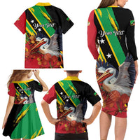 Personalized Saint Kitts and Nevis Pelican Family Matching Long Sleeve Bodycon Dress and Hawaiian Shirt Royal Poinciana Flowers - Wonder Print Shop