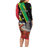 Personalized Saint Kitts and Nevis Pelican Family Matching Long Sleeve Bodycon Dress and Hawaiian Shirt Royal Poinciana Flowers - Wonder Print Shop