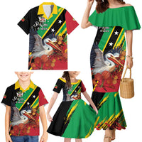 Personalized Saint Kitts and Nevis Pelican Family Matching Mermaid Dress and Hawaiian Shirt Royal Poinciana Flowers - Wonder Print Shop