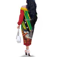 Personalized Saint Kitts and Nevis Pelican Family Matching Off The Shoulder Long Sleeve Dress and Hawaiian Shirt Royal Poinciana Flowers - Wonder Print Shop