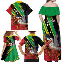 Personalized Saint Kitts and Nevis Pelican Family Matching Off Shoulder Maxi Dress and Hawaiian Shirt Royal Poinciana Flowers - Wonder Print Shop