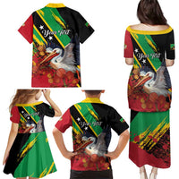 Personalized Saint Kitts and Nevis Pelican Family Matching Puletasi and Hawaiian Shirt Royal Poinciana Flowers - Wonder Print Shop