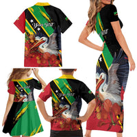 Personalized Saint Kitts and Nevis Pelican Family Matching Short Sleeve Bodycon Dress and Hawaiian Shirt Royal Poinciana Flowers - Wonder Print Shop