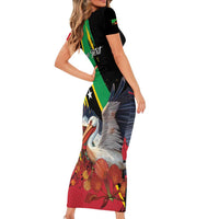 Personalized Saint Kitts and Nevis Pelican Family Matching Short Sleeve Bodycon Dress and Hawaiian Shirt Royal Poinciana Flowers - Wonder Print Shop