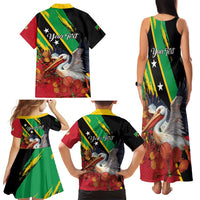 Personalized Saint Kitts and Nevis Pelican Family Matching Tank Maxi Dress and Hawaiian Shirt Royal Poinciana Flowers - Wonder Print Shop