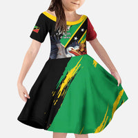 Personalized Saint Kitts and Nevis Pelican Kid Short Sleeve Dress Royal Poinciana Flowers - Wonder Print Shop