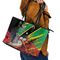 Saint Kitts and Nevis Pelican Leather Tote Bag Royal Poinciana Flowers - Wonder Print Shop