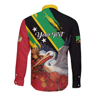 Personalized Saint Kitts and Nevis Pelican Long Sleeve Button Shirt Royal Poinciana Flowers - Wonder Print Shop