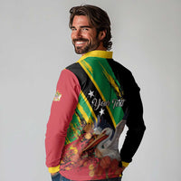 Personalized Saint Kitts and Nevis Pelican Long Sleeve Polo Shirt Royal Poinciana Flowers - Wonder Print Shop