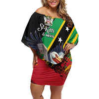 Personalized Saint Kitts and Nevis Pelican Off Shoulder Short Dress Royal Poinciana Flowers - Wonder Print Shop