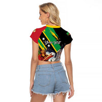 Personalized Saint Kitts and Nevis Pelican Raglan Cropped T Shirt Royal Poinciana Flowers - Wonder Print Shop