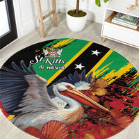 Saint Kitts and Nevis Pelican Round Carpet Royal Poinciana Flowers - Wonder Print Shop
