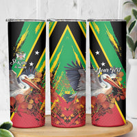 Personalized Saint Kitts and Nevis Pelican Skinny Tumbler Royal Poinciana Flowers - Wonder Print Shop