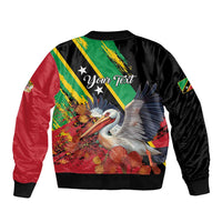 Personalized Saint Kitts and Nevis Pelican Sleeve Zip Bomber Jacket Royal Poinciana Flowers - Wonder Print Shop