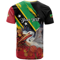 Personalized Saint Kitts and Nevis Pelican T Shirt Royal Poinciana Flowers - Wonder Print Shop