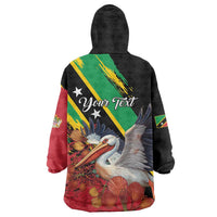 Personalized Saint Kitts and Nevis Pelican Wearable Blanket Hoodie Royal Poinciana Flowers - Wonder Print Shop
