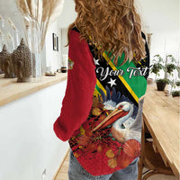 Personalized Saint Kitts and Nevis Pelican Women Casual Shirt Royal Poinciana Flowers - Wonder Print Shop