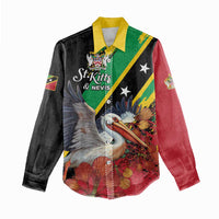 Personalized Saint Kitts and Nevis Pelican Women Casual Shirt Royal Poinciana Flowers - Wonder Print Shop