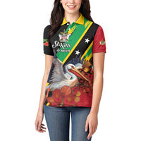 Personalized Saint Kitts and Nevis Pelican Women Polo Shirt Royal Poinciana Flowers - Wonder Print Shop