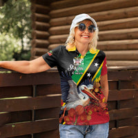 Personalized Saint Kitts and Nevis Pelican Women Polo Shirt Royal Poinciana Flowers - Wonder Print Shop