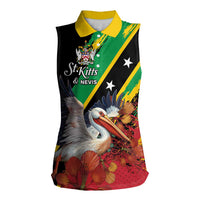 Personalized Saint Kitts and Nevis Pelican Women Sleeveless Polo Shirt Royal Poinciana Flowers - Wonder Print Shop