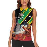 Personalized Saint Kitts and Nevis Pelican Women Sleeveless Polo Shirt Royal Poinciana Flowers - Wonder Print Shop