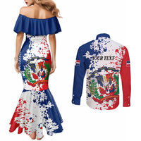 Personalized Dominican Republic Restoration Day Couples Matching Mermaid Dress and Long Sleeve Button Shirt Coat Of Arms Flag Colors - Wonder Print Shop
