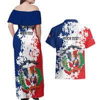 Personalized Dominican Republic Restoration Day Couples Matching Off Shoulder Maxi Dress and Hawaiian Shirt Coat Of Arms Flag Colors - Wonder Print Shop