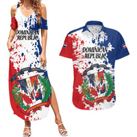Personalized Dominican Republic Restoration Day Couples Matching Summer Maxi Dress and Hawaiian Shirt Coat Of Arms Flag Colors - Wonder Print Shop