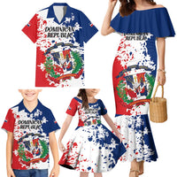 Personalized Dominican Republic Restoration Day Family Matching Mermaid Dress and Hawaiian Shirt Coat Of Arms Flag Colors - Wonder Print Shop