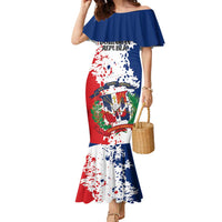 Personalized Dominican Republic Restoration Day Family Matching Mermaid Dress and Hawaiian Shirt Coat Of Arms Flag Colors - Wonder Print Shop