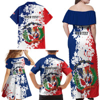 Personalized Dominican Republic Restoration Day Family Matching Off Shoulder Maxi Dress and Hawaiian Shirt Coat Of Arms Flag Colors - Wonder Print Shop