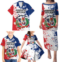 Personalized Dominican Republic Restoration Day Family Matching Puletasi and Hawaiian Shirt Coat Of Arms Flag Colors - Wonder Print Shop