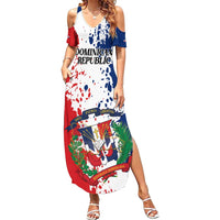 Personalized Dominican Republic Restoration Day Family Matching Summer Maxi Dress and Hawaiian Shirt Coat Of Arms Flag Colors - Wonder Print Shop