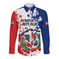 Personalized Dominican Republic Restoration Day Long Sleeve Button Shirt Coat Of Arms Flag Colors - Wonder Print Shop