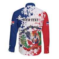 Personalized Dominican Republic Restoration Day Long Sleeve Button Shirt Coat Of Arms Flag Colors - Wonder Print Shop