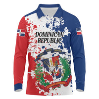 Personalized Dominican Republic Restoration Day Long Sleeve Polo Shirt Coat Of Arms Flag Colors - Wonder Print Shop