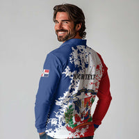Personalized Dominican Republic Restoration Day Long Sleeve Polo Shirt Coat Of Arms Flag Colors - Wonder Print Shop