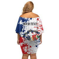 Personalized Dominican Republic Restoration Day Off Shoulder Short Dress Coat Of Arms Flag Colors - Wonder Print Shop