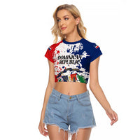 Personalized Dominican Republic Restoration Day Raglan Cropped T Shirt Coat Of Arms Flag Colors - Wonder Print Shop