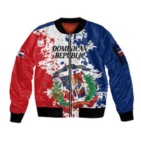 Personalized Dominican Republic Restoration Day Sleeve Zip Bomber Jacket Coat Of Arms Flag Colors - Wonder Print Shop