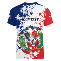 Personalized Dominican Republic Restoration Day Women V-Neck T-Shirt Coat Of Arms Flag Colors - Wonder Print Shop