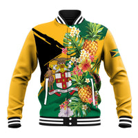 Personalized Jamaica Pineapple Baseball Jacket Coat of Arms Tropical Flowers
