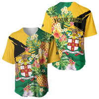 Personalized Jamaica Pineapple Baseball Jersey Coat of Arms Tropical Flowers