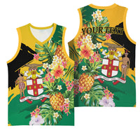 Personalized Jamaica Pineapple Basketball Jersey Coat of Arms Tropical Flowers
