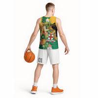 Personalized Jamaica Pineapple Basketball Jersey Coat of Arms Tropical Flowers
