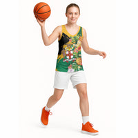 Personalized Jamaica Pineapple Basketball Jersey Coat of Arms Tropical Flowers
