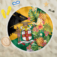 Jamaica Pineapple Beach Blanket Coat of Arms Tropical Flowers