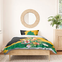 Jamaica Pineapple Bedding Set Coat of Arms Tropical Flowers
